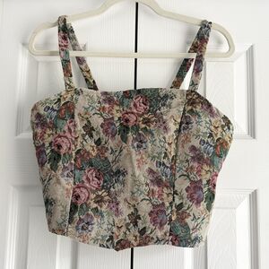 Say Anything Floral Tapestry Corset Crop Top XL Smocked Back Cottagecore